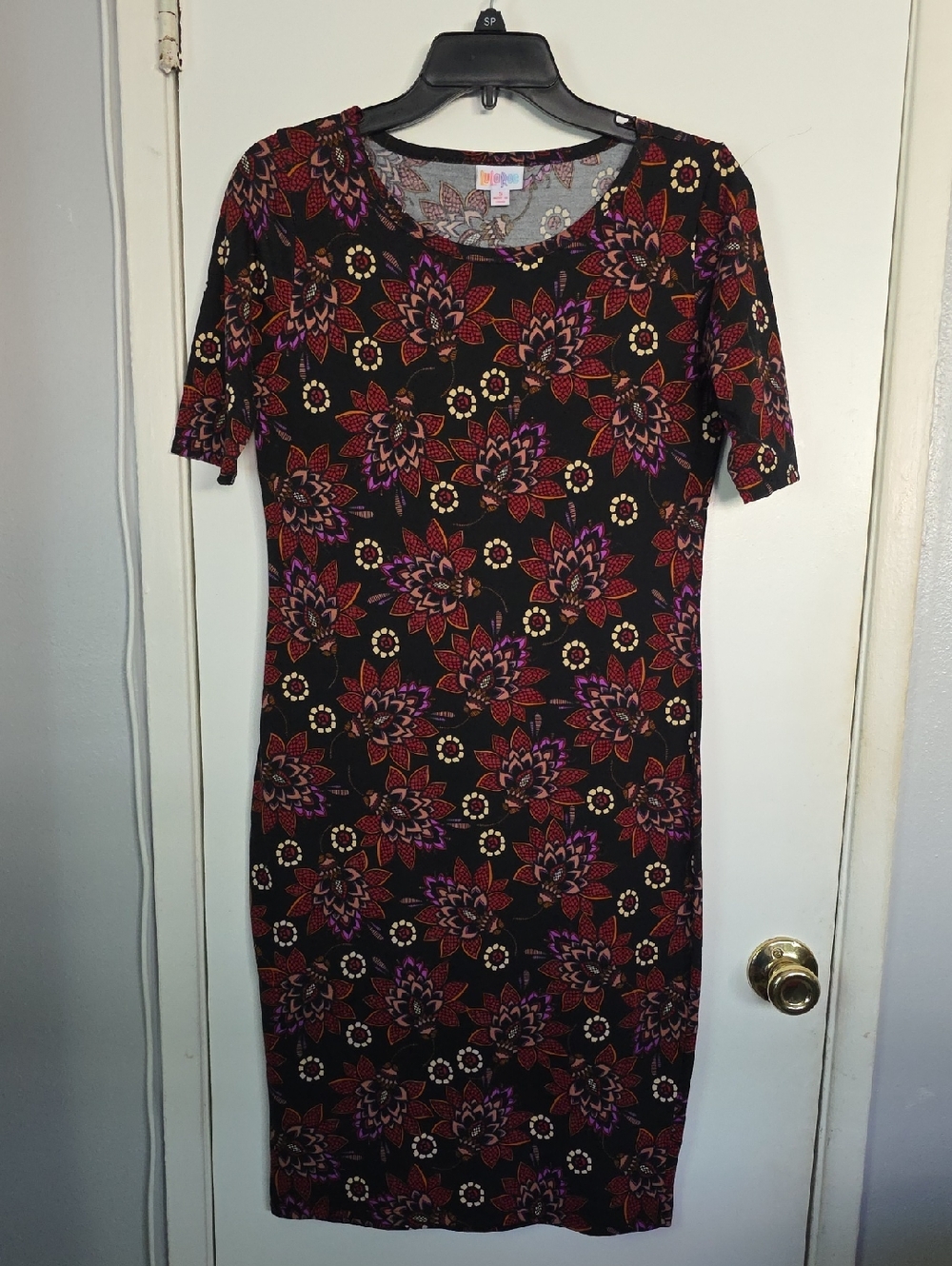 LuLaRoe Black Midi Dress with Red & Purple Floral